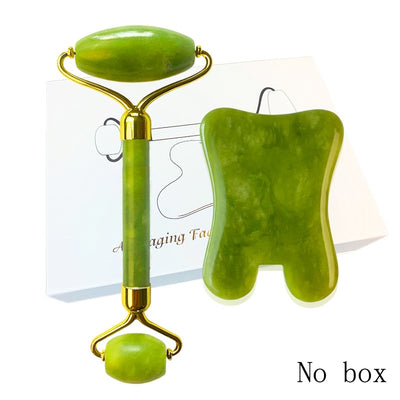 Natural Jade Roller Guasha Skin Scraper Facial Set Facial Stone Firming Face Anti-Aging Puffy Eyes Massager Neck Anti Wrinkle