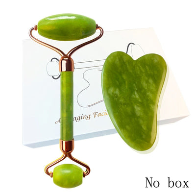 Natural Jade Roller Guasha Skin Scraper Facial Set Facial Stone Firming Face Anti-Aging Puffy Eyes Massager Neck Anti Wrinkle