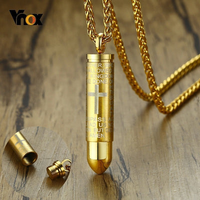 Vnox Openable Bullet with English Bible Cross Pendants